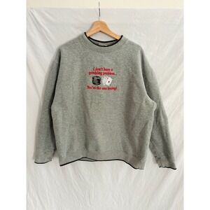 Vintage MC Sport Gray Sweatshirt Gambling Problem Funny Graphic Print Women's XL